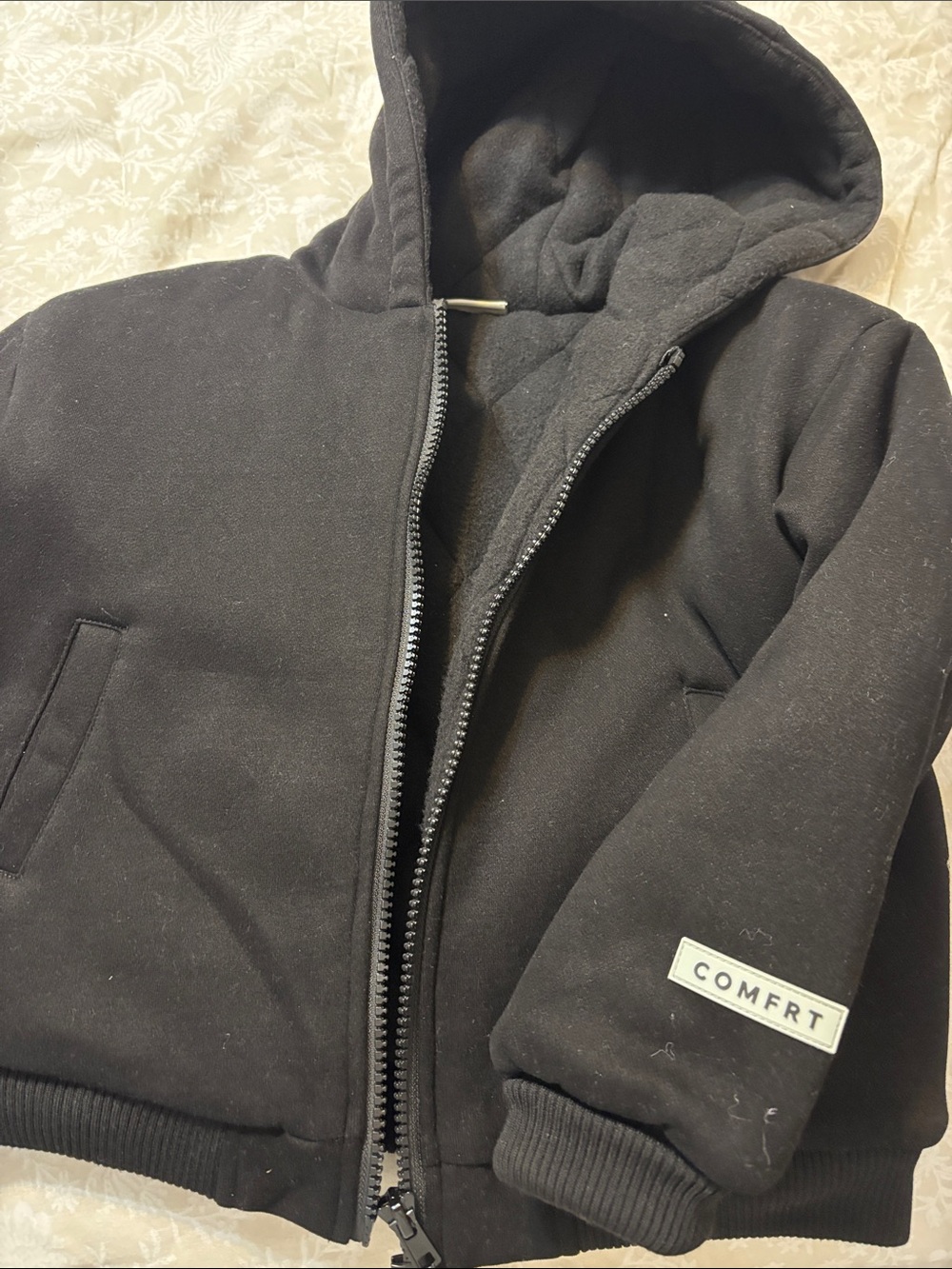 COMFRT Kids' Black Hooded Puffer Jacket with Zipper